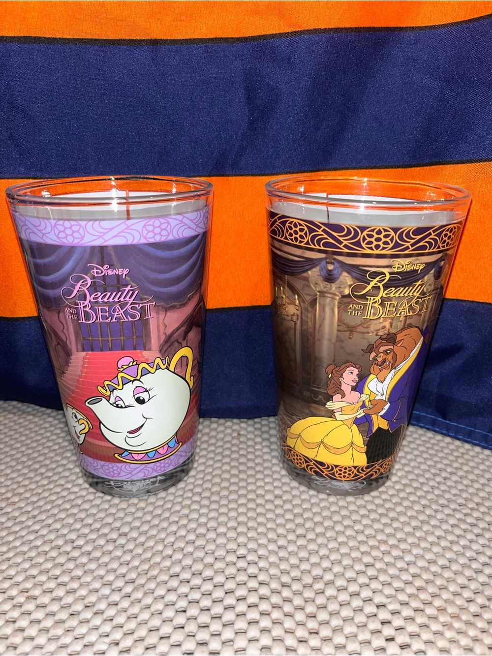 Disney Store Beauty and the Beast Drinking Glasses 2 Piece Set 16 Ounces